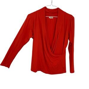 J Peterman Wrap Knit Top Women Size Medium Orange Cotton Long Sleeve Pullover